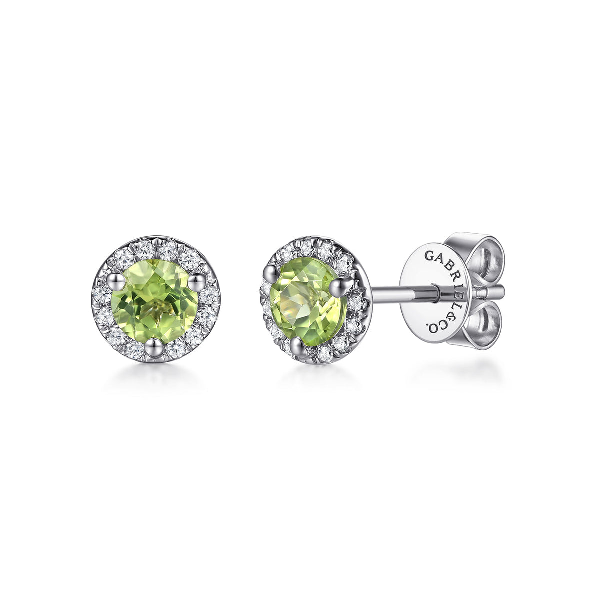 14K White Gold Diamond and Peridot Stud Earrings — Gabriel & Co. EG12372W45PE