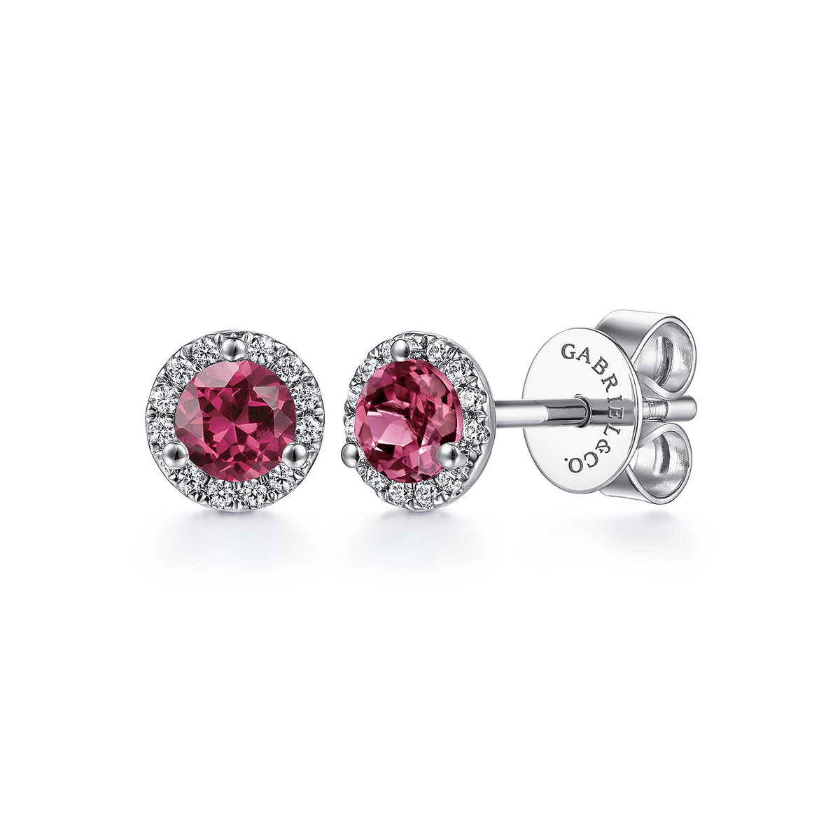 14K White Gold Diamond and Pink Tourmaline Stud Earrings — Gabriel & Co. EG12372W45PT