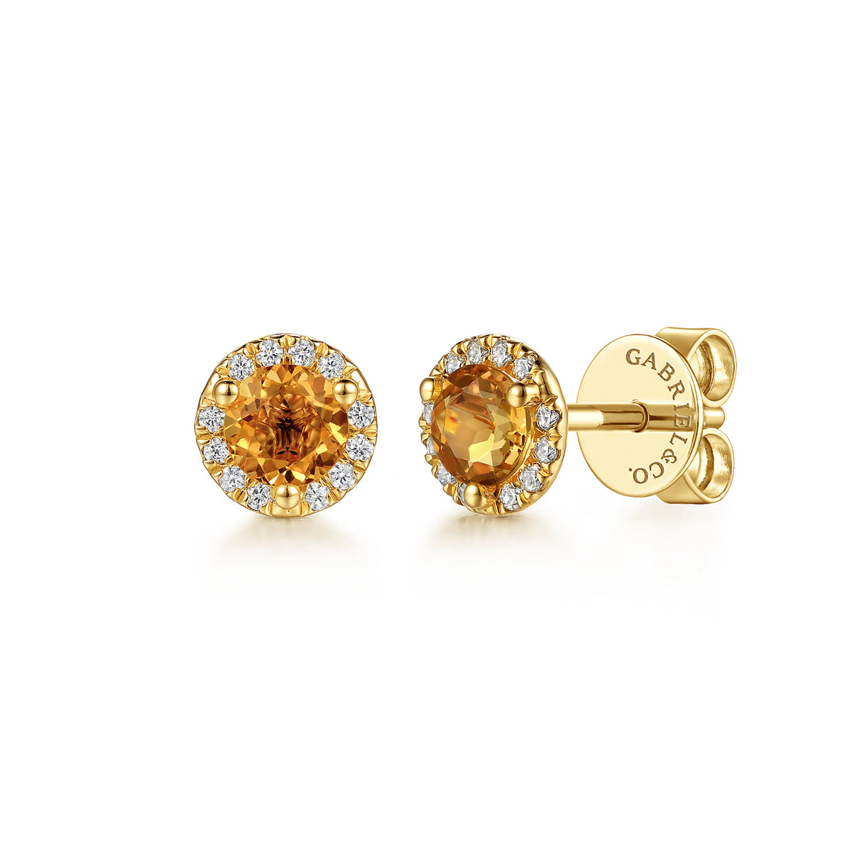 14K Yellow Gold Round Halo Citrine and Diamond Stud Earrings — Gabriel & Co. EG12372Y45CT
