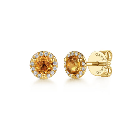 14K Yellow Gold Round Halo Citrine and Diamond Stud Earrings — Gabriel & Co. EG12372Y45CT