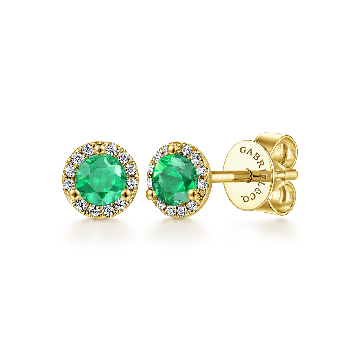 14K Yellow Gold Diamond and Emerald Halo Stud Earrings — Gabriel & Co. EG12372Y45EA