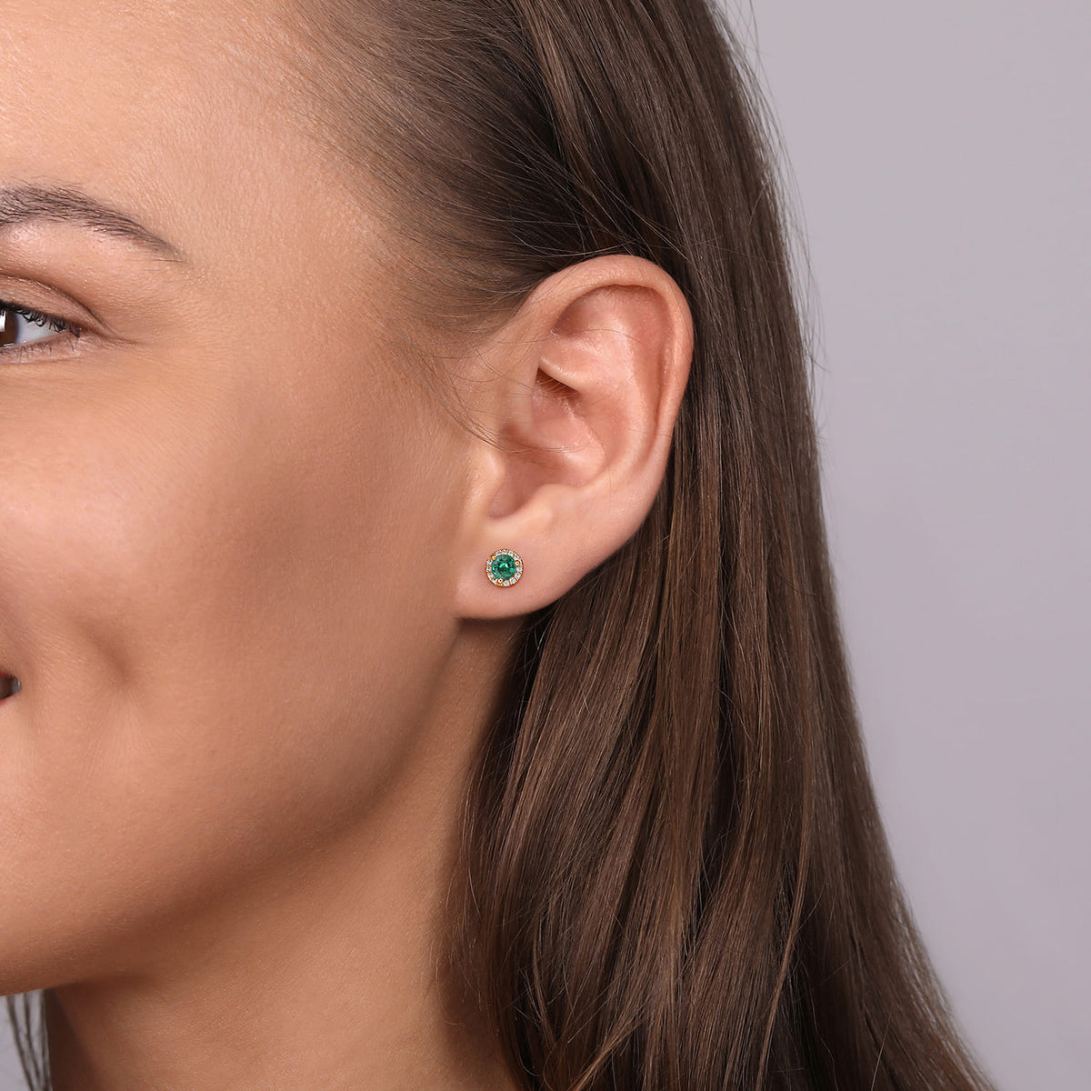 14K Yellow Gold Diamond and Emerald Halo Stud Earrings — Gabriel & Co. EG12372Y45EA