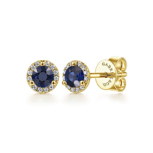 14K Yellow Gold Diamond and Sapphire Halo Stud Earrings — Gabriel & Co. EG12372Y45SA
