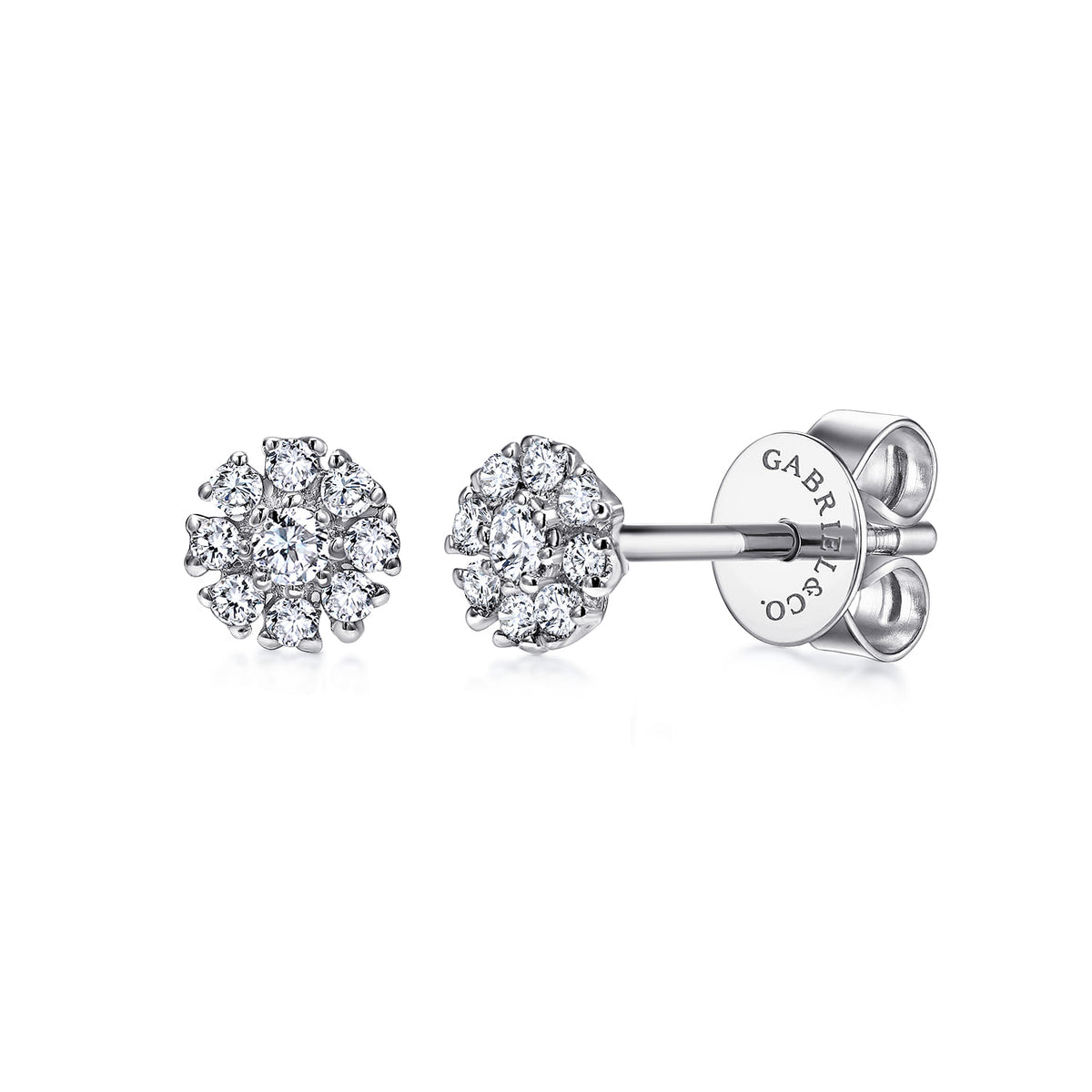 14K White Gold Floral Diamond Stud Earrings — Gabriel & Co. EG12377W45JJ
