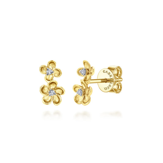 14K Yellow Gold Stacked Flower Diamond Stud Earrings — Gabriel & Co. EG12465Y45JJ