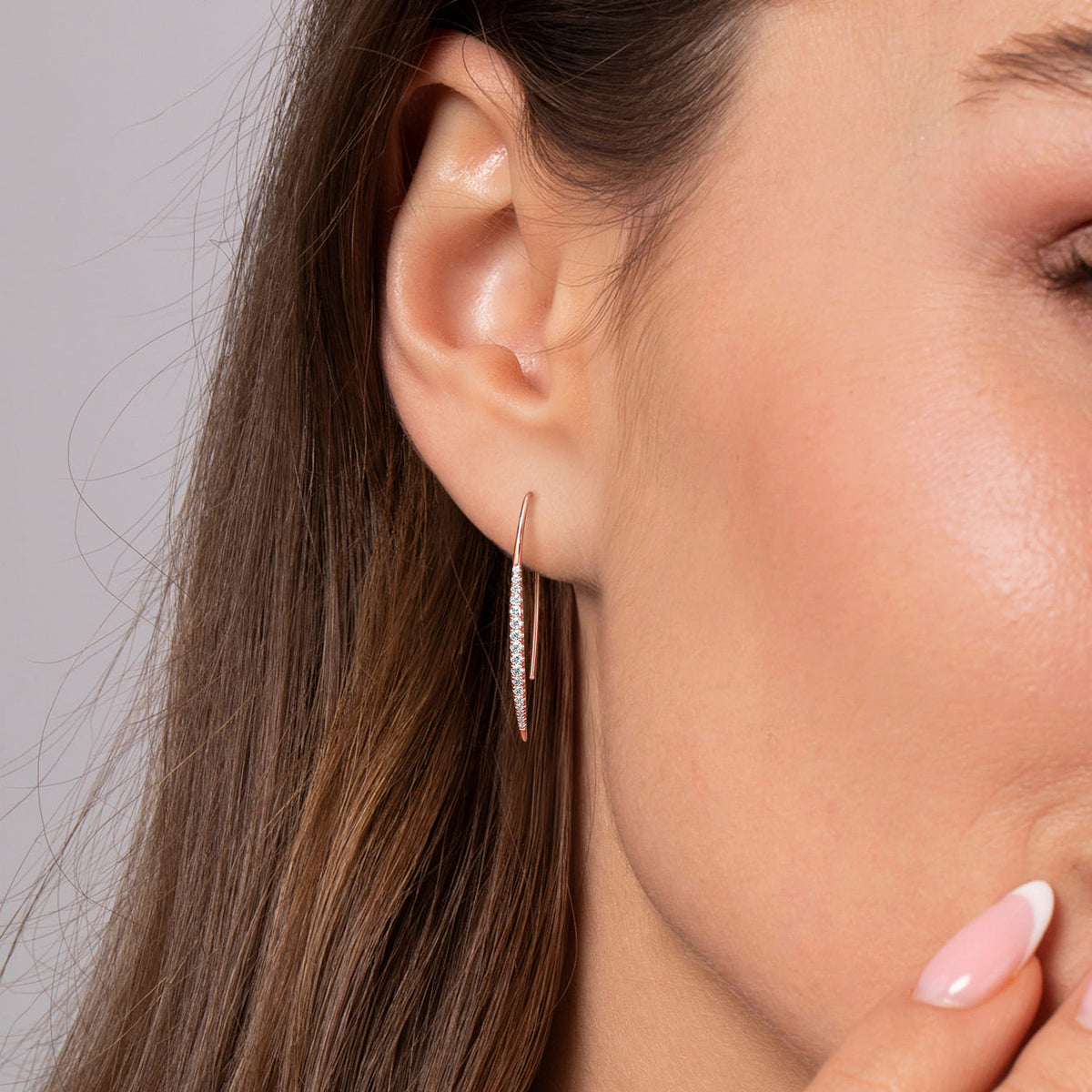 14K Rose Gold Tapered Diamond Fish Wire Drop Earrings — Gabriel & Co. EG12629K45JJ