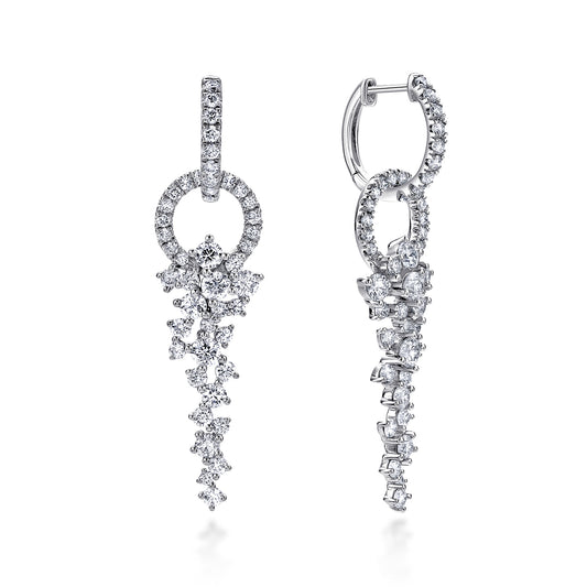 18K White Gold Diamond Huggies with Cascading Cluster Drops — Gabriel & Co. EG12679W84JJ