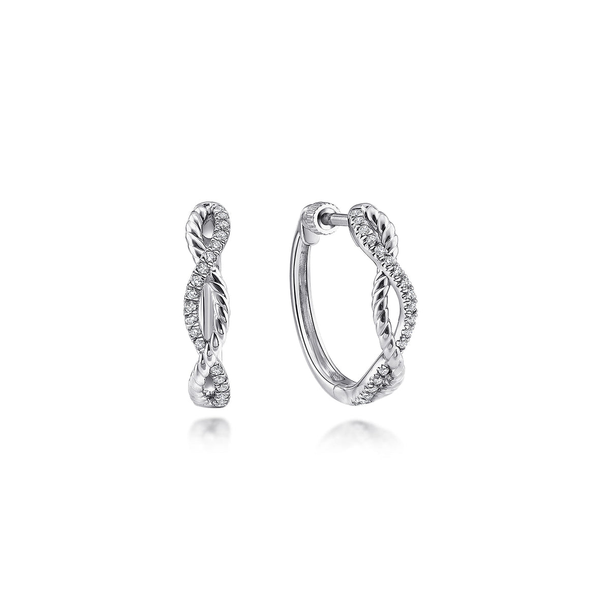 14K White Gold 15mm Twisted Diamond Huggies — Gabriel & Co. EG13062W45JJ