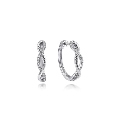 14K White Gold 15mm Twisted Diamond Huggies — Gabriel & Co. EG13062W45JJ