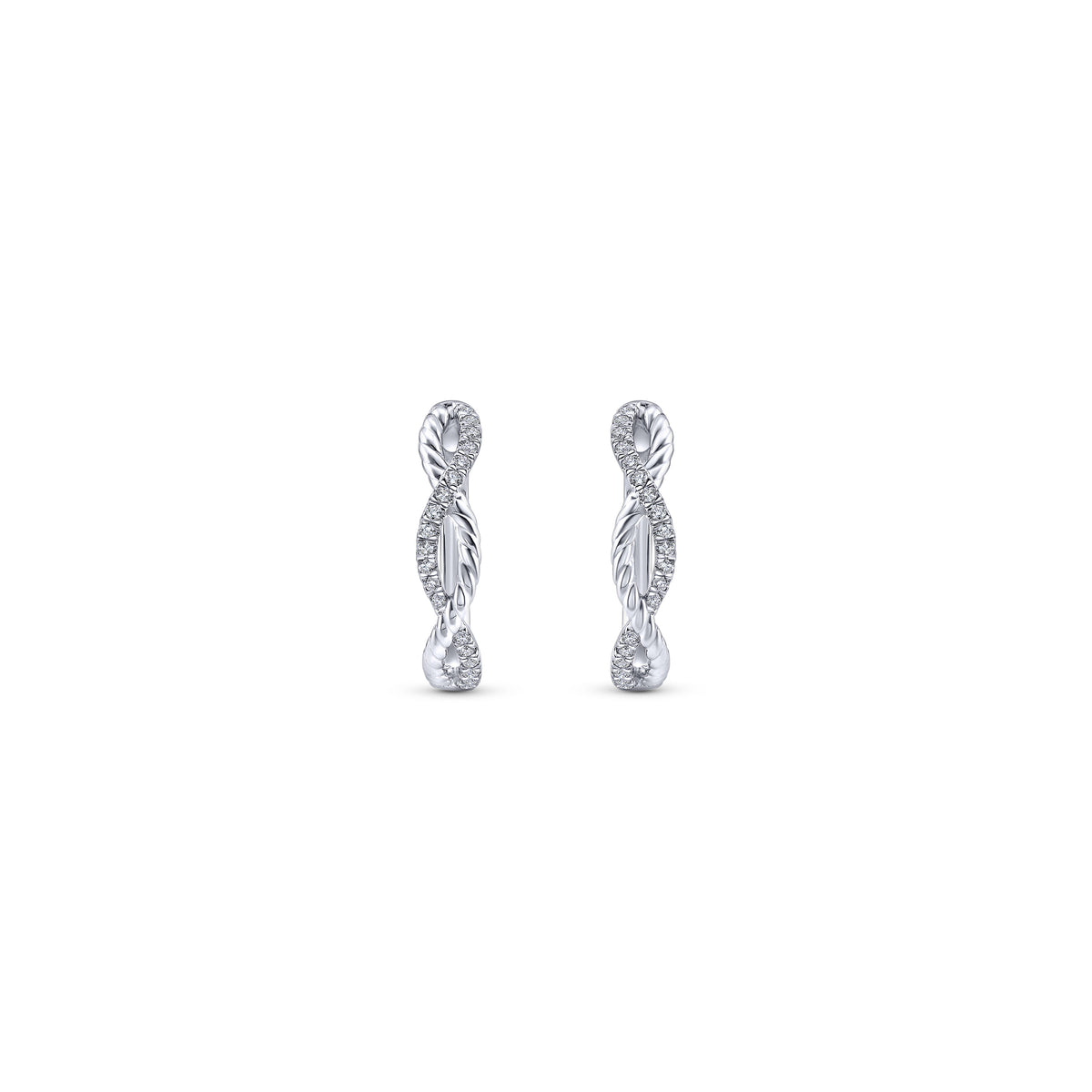 14K White Gold 15mm Twisted Diamond Huggies — Gabriel & Co. EG13062W45JJ