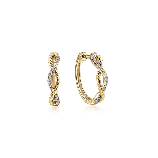 14K Yellow Gold 15mm Twisted Rope and Diamond Huggies — Gabriel & Co. EG13062Y45JJ