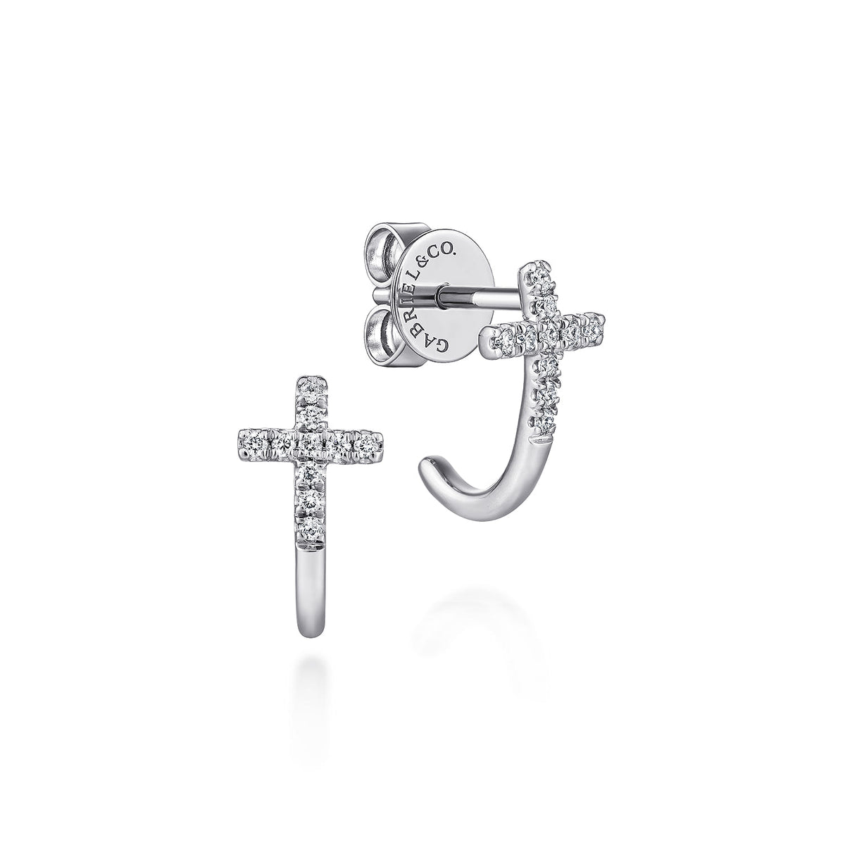 14K White Gold J Curve Diamond Cross Stud Earrings — Gabriel & Co. EG13317W45JJ