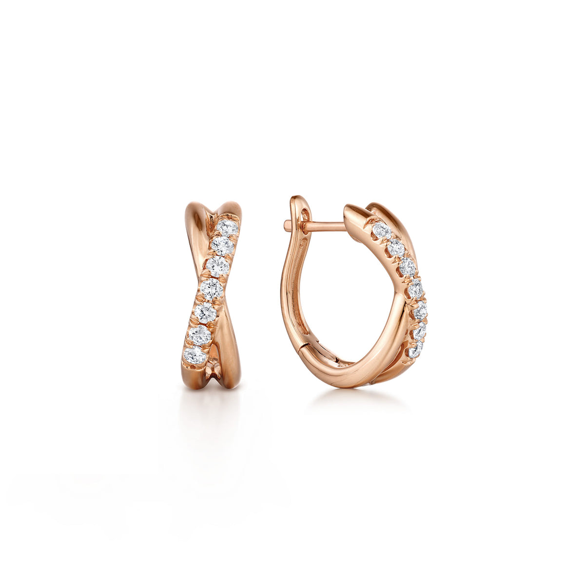 14K Rose Gold Twisted 15mm Diamond Huggies — Gabriel & Co. EG13328K45JJ