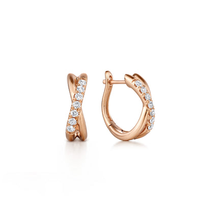 14K Rose Gold Twisted 15mm Diamond Huggies — Gabriel & Co. EG13328K45JJ