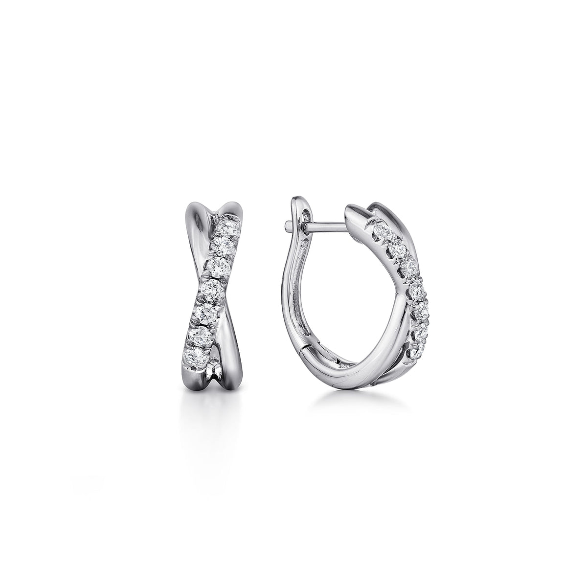 14K White Gold Twisted 15mm Diamond Huggie Earrings — Gabriel & Co. EG13328W45JJ