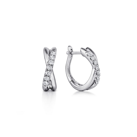 14K White Gold Twisted 15mm Diamond Huggie Earrings — Gabriel & Co. EG13328W45JJ