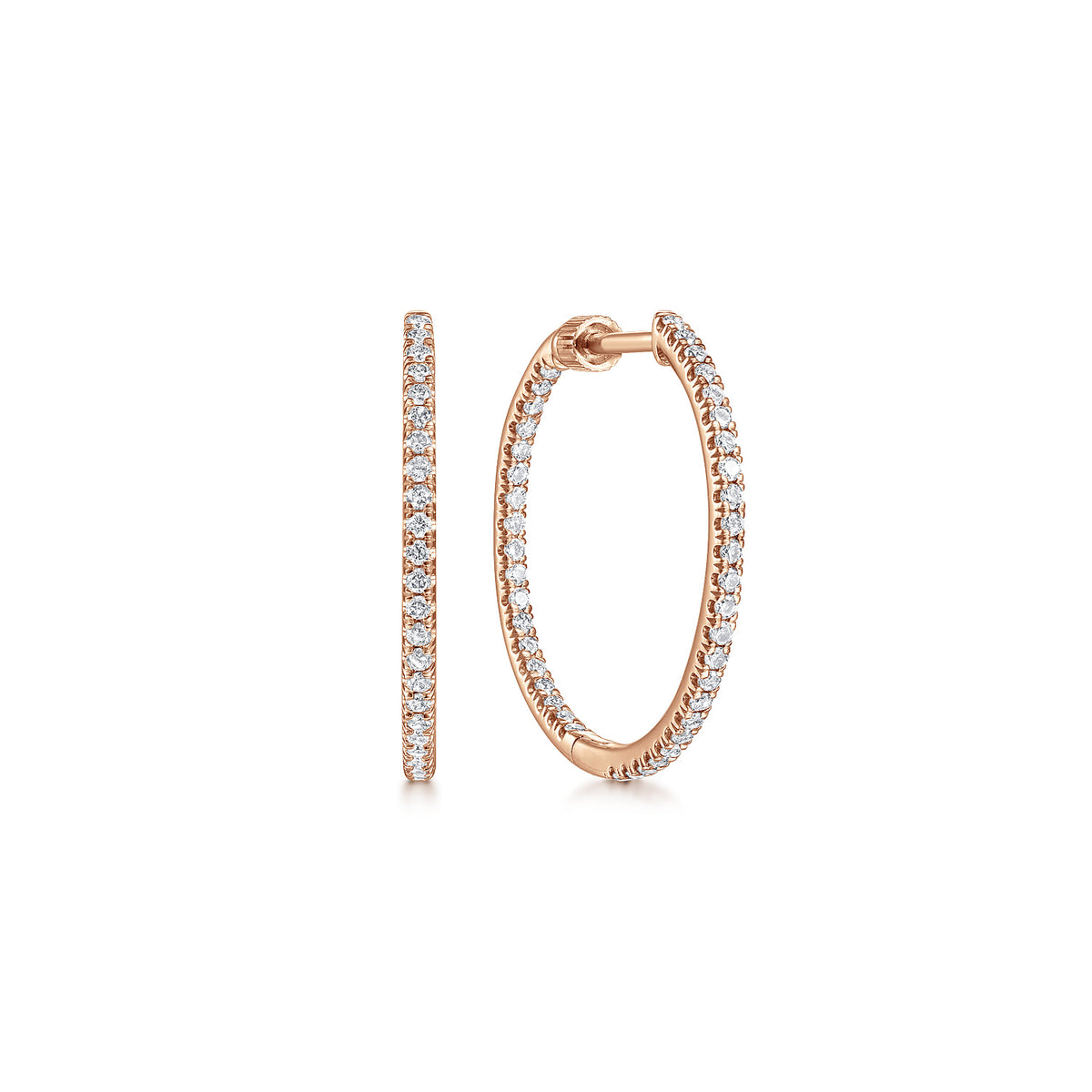14K Rose Gold French Pave 20mm Round Inside Out Diamond Hoop Earrings — Gabriel & Co. EG13460K45JJ