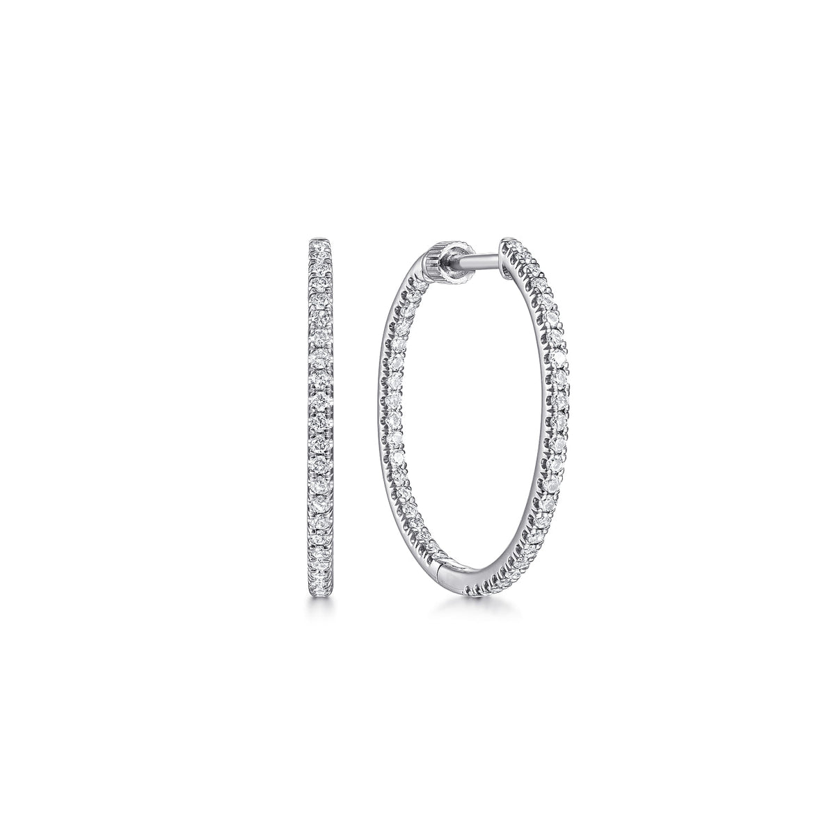 14K White Gold French Pavé 20mm Round Inside Out Diamond Hoop Earrings — Gabriel & Co. EG13460W45JJ