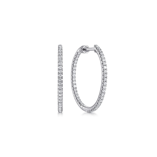 14K White Gold French Pavé 20mm Round Inside Out Diamond Hoop Earrings — Gabriel & Co. EG13460W45JJ