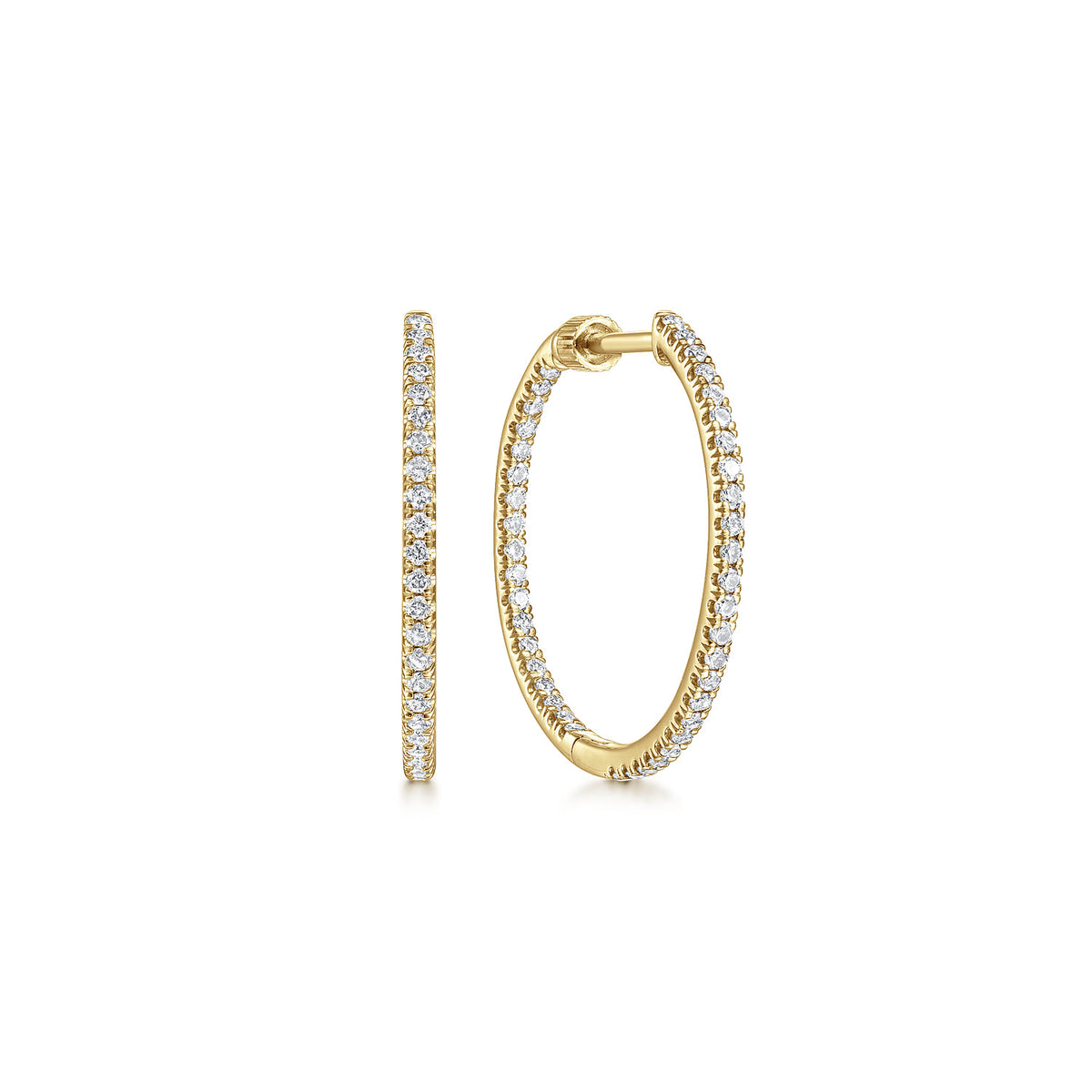14K Yellow Gold French Pavé 20mm Round Inside Out Diamond Hoop Earrings — Gabriel & Co. EG13460Y45JJ