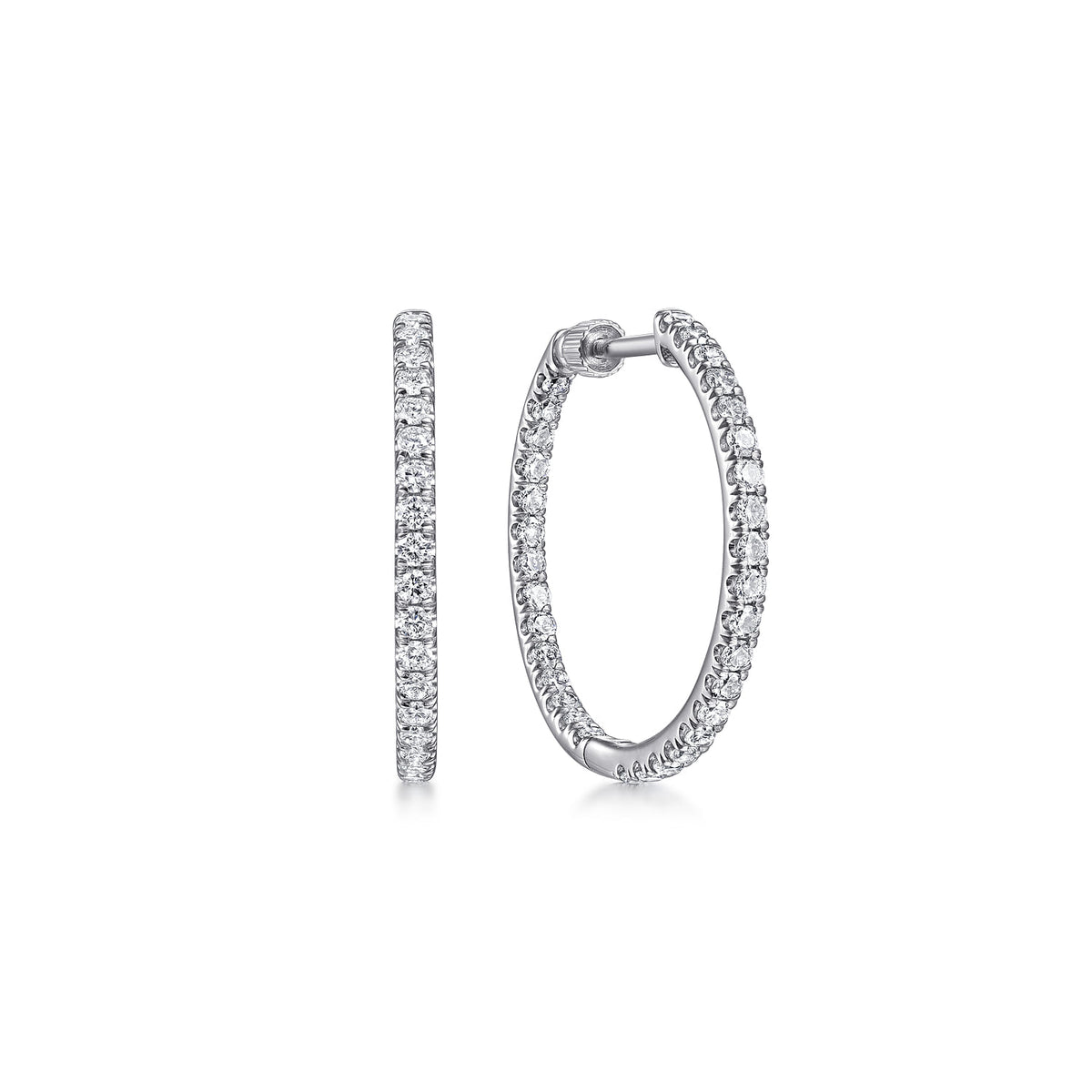 14K White Gold French Pave 20mm Round Inside Out Diamond Hoop Earrings — Gabriel & Co. EG13462W45JJ