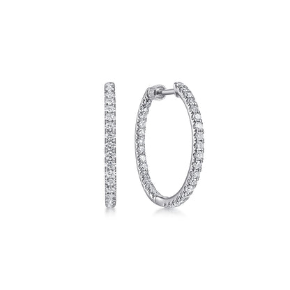 14K White Gold French Pave 20mm Round Inside Out Diamond Hoop Earrings — Gabriel & Co. EG13462W45JJ
