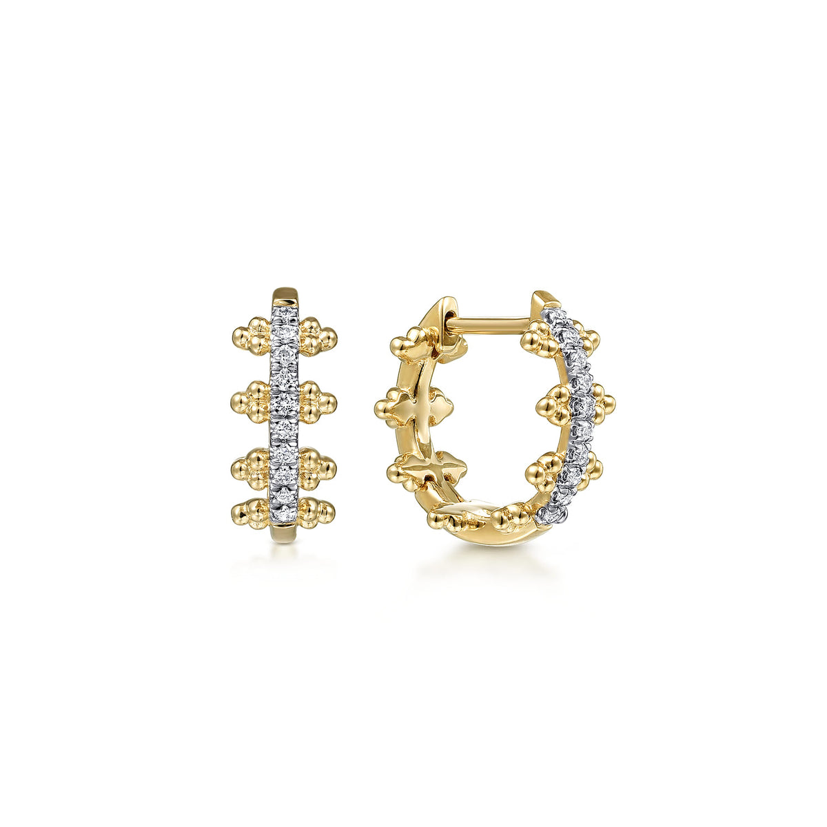 14K Yellow Gold Beaded Pavé 10mm Diamond Huggies — Gabriel & Co. EG13575Y45JJ