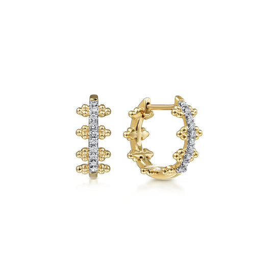 14K Yellow Gold Beaded Pavé 10mm Diamond Huggies — Gabriel & Co. EG13575Y45JJ