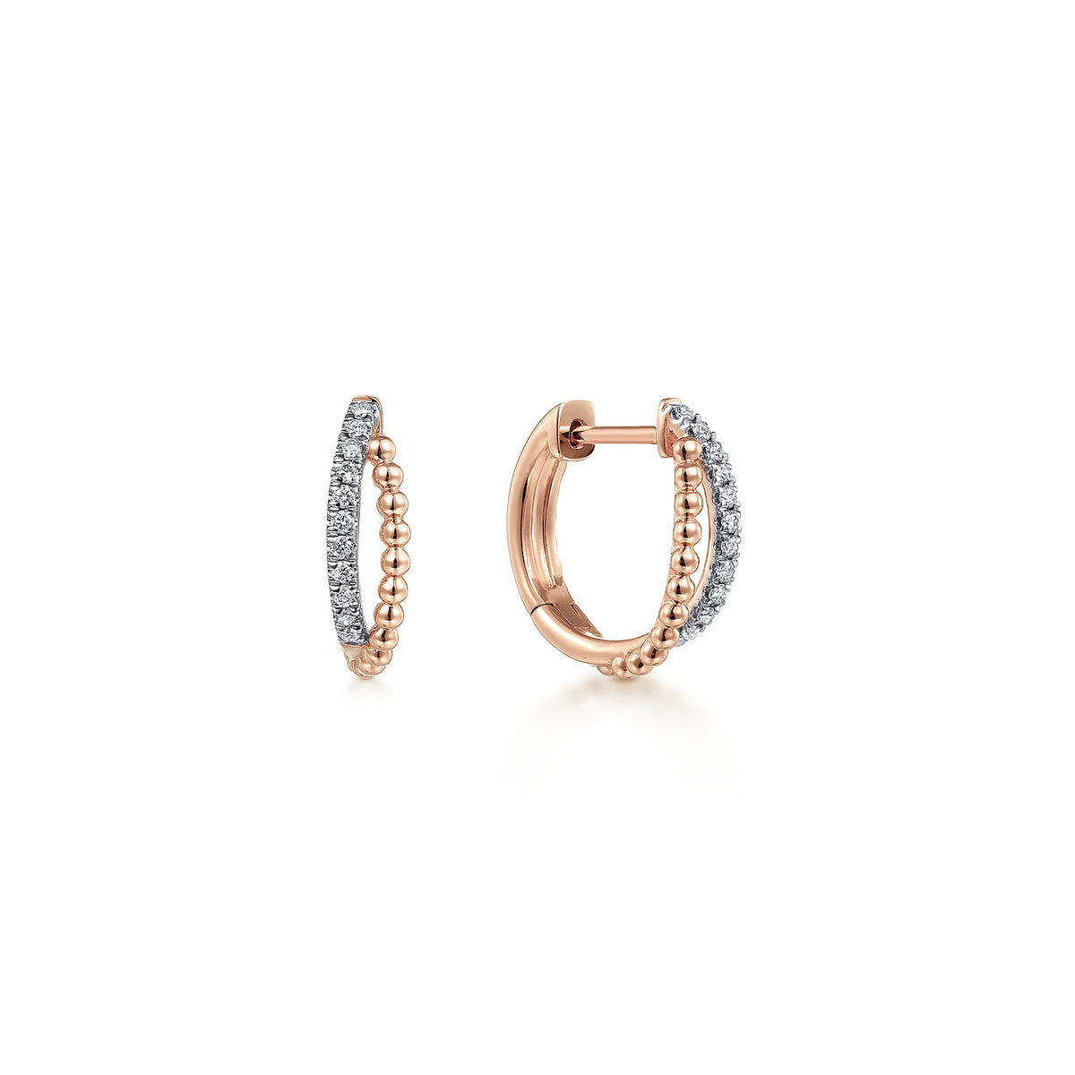14K Rose Gold Twisted Pave Diamond Huggies — Gabriel & Co. EG13583K45JJ