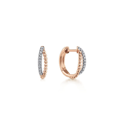 14K Rose Gold Twisted Pave Diamond Huggies — Gabriel & Co. EG13583K45JJ