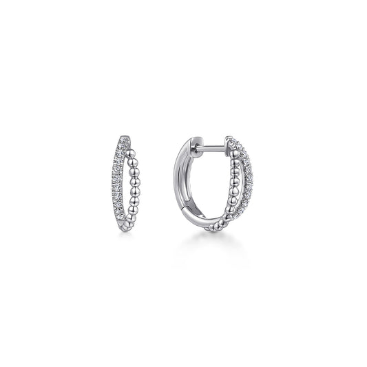 14K White Gold Beaded 15mm Diamond Huggies — Gabriel & Co. EG13583W45JJ