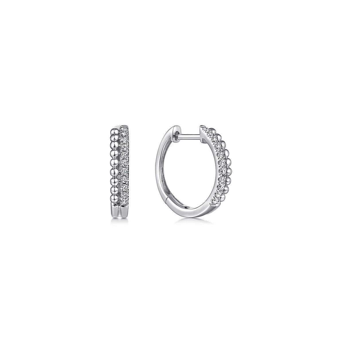 14K White Gold Beaded Pave 10mm Diamond Huggies — Gabriel & Co. EG13584W45JJ