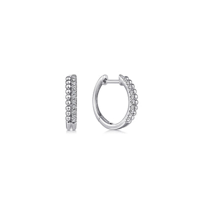 14K White Gold Beaded Pave 10mm Diamond Huggies — Gabriel & Co. EG13584W45JJ