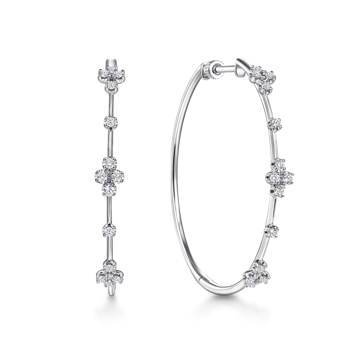 14K White Gold Prong Set 40mm Round Classic Diamond Hoop Earrings — Gabriel & Co. EG13673W45JJ