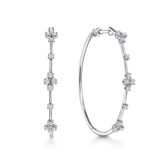 14K White Gold Prong Set 40mm Round Classic Diamond Hoop Earrings — Gabriel & Co. EG13673W45JJ