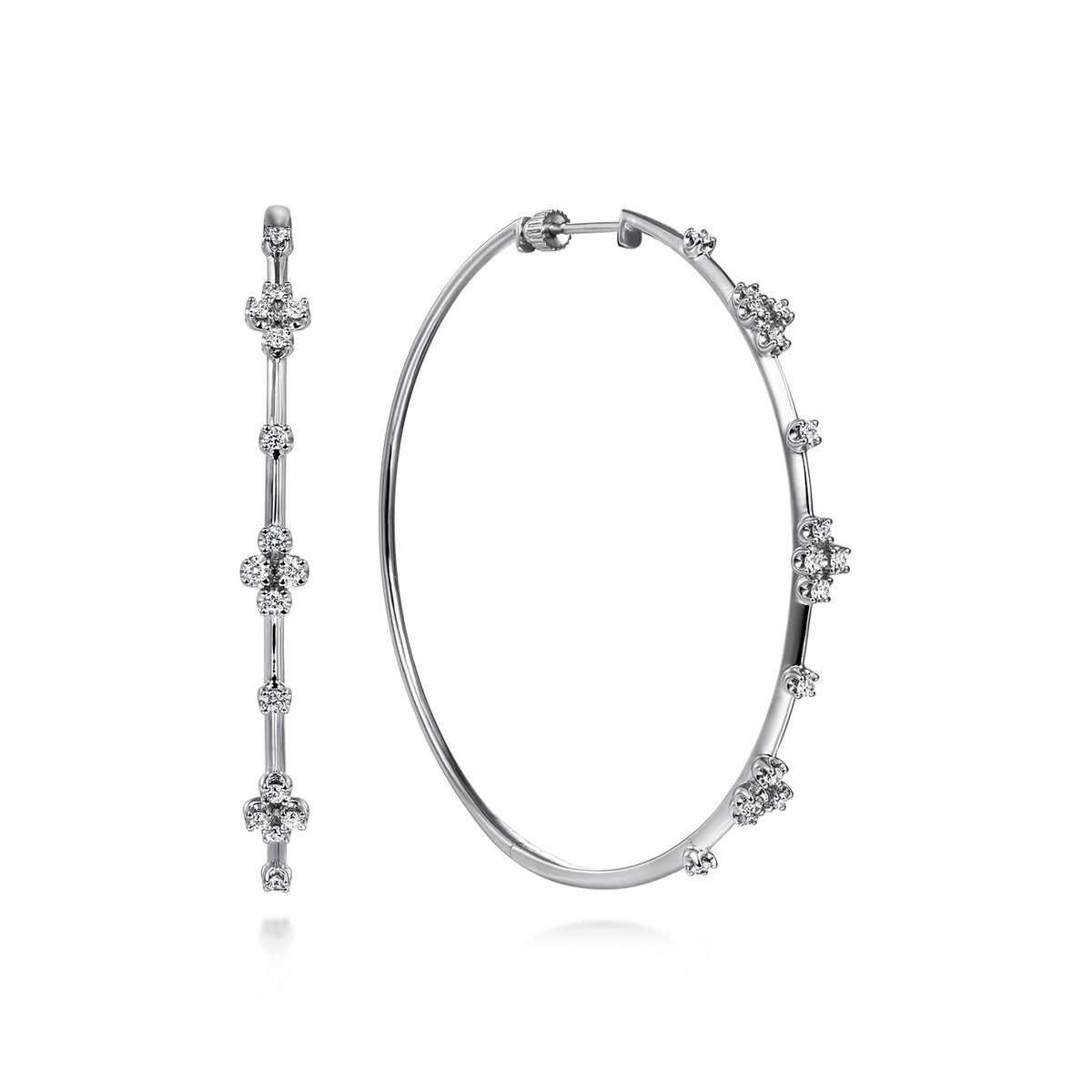 14K White Gold Prong Set 60mm Round Classic Diamond Hoop Earrings — Gabriel & Co. EG13674W45JJ