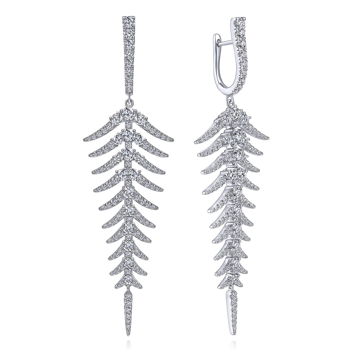 18K White Gold Diamond Fishbone Linear Huggies — Gabriel & Co. EG13732W84JJ