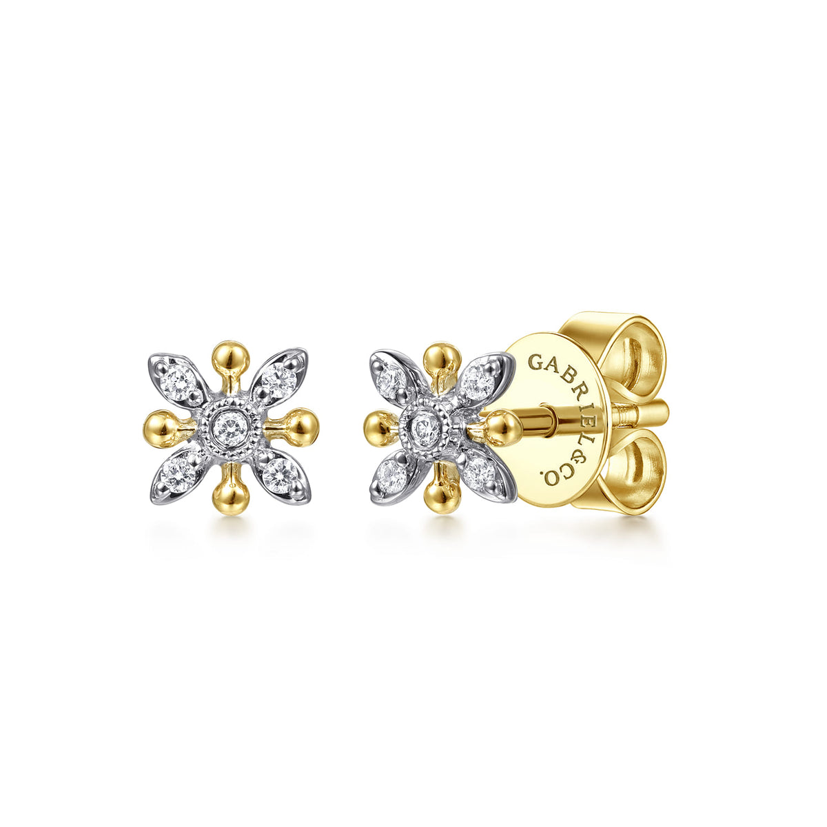 14K White-Yellow Gold Diamond Flower Stud Earrings — Gabriel & Co. EG13754M45JJ