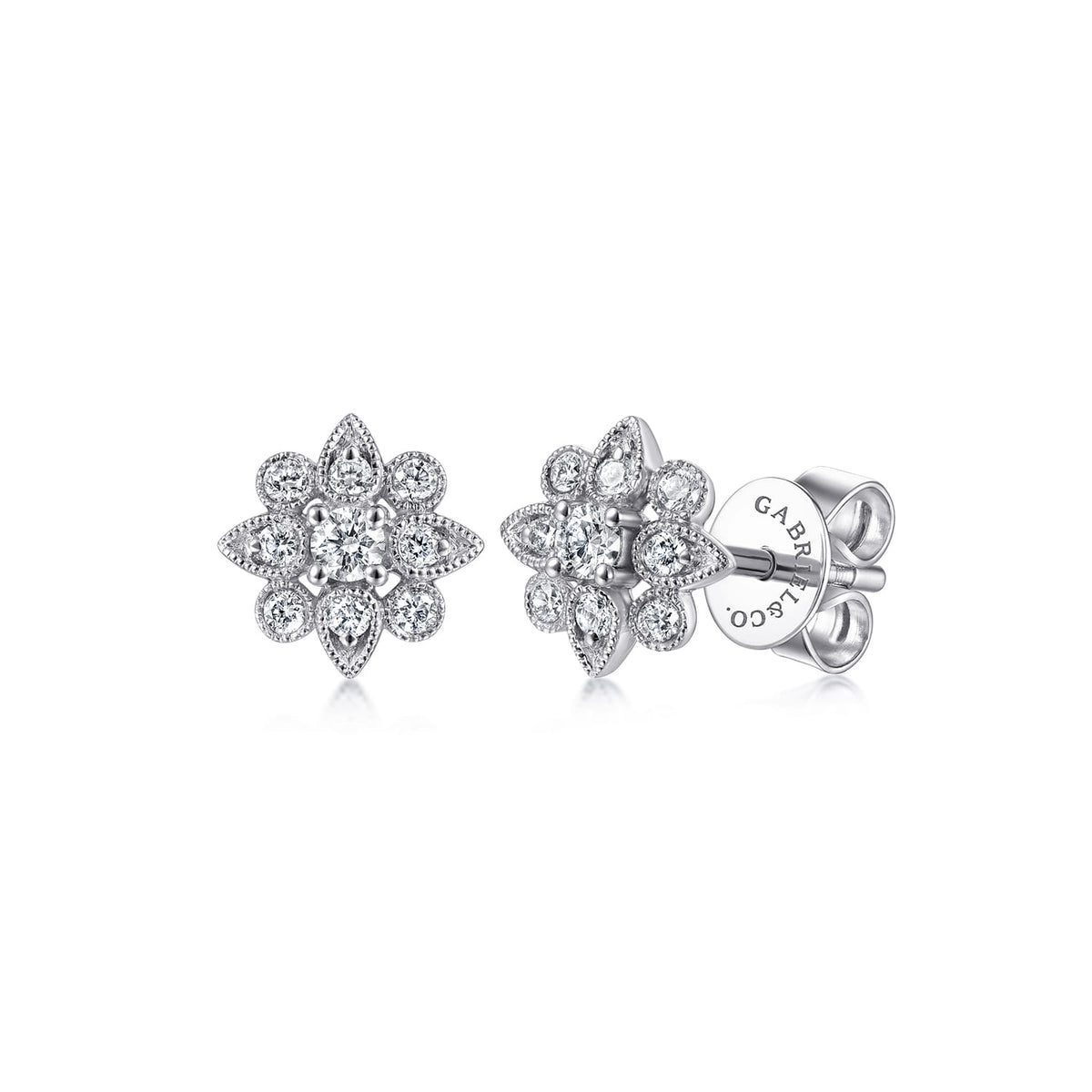 14K White Gold Floral Diamond Stud Earrings — Gabriel & Co. EG13818W45JJ