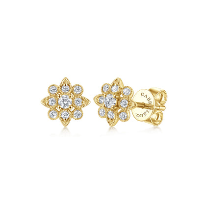 14K Yellow Gold Floral Diamond Stud Earrings — Gabriel & Co. EG13818Y45JJ