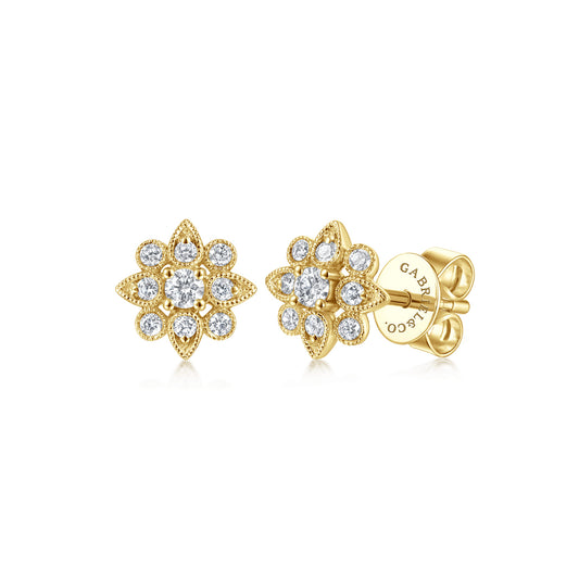 14K Yellow Gold Floral Diamond Stud Earrings — Gabriel & Co. EG13818Y45JJ