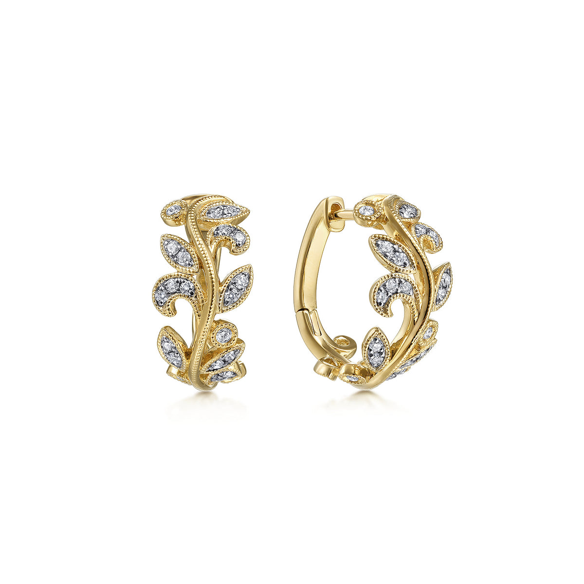 14K Yellow Gold Floral15mm Diamond Huggies — Gabriel & Co. EG13824Y45JJ