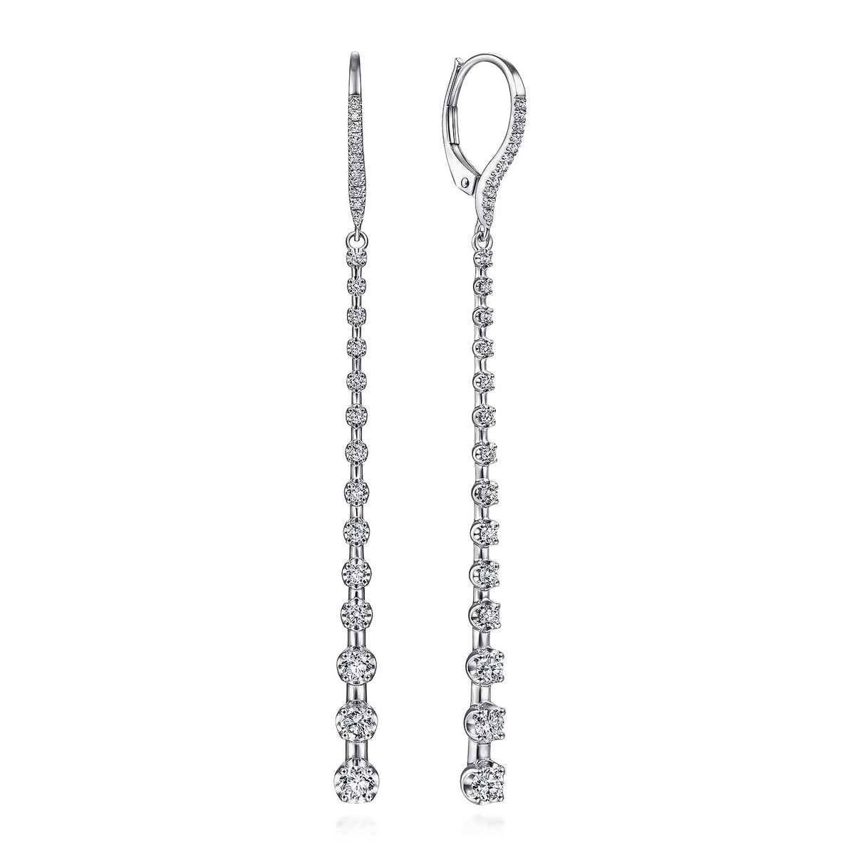 14K White Gold Long Graduating Diamond Bar Earrings — Gabriel & Co. EG13831W45JJ