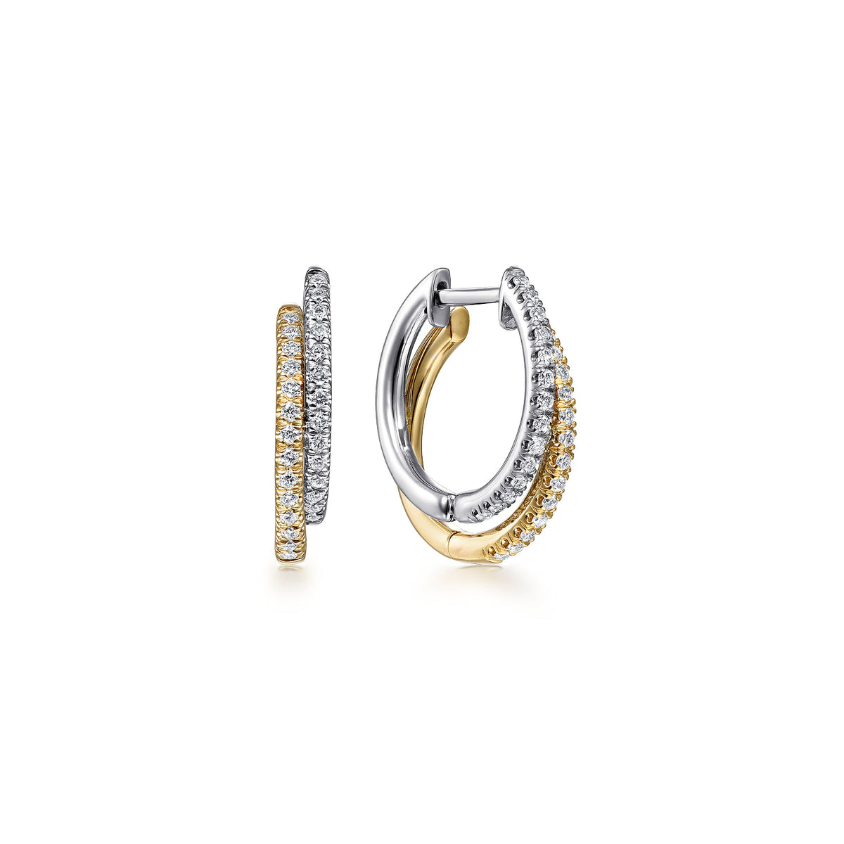 14K Yellow-White Gold Diamond Huggie Earrings, 15mm — Gabriel & Co. EG13839M45JJ