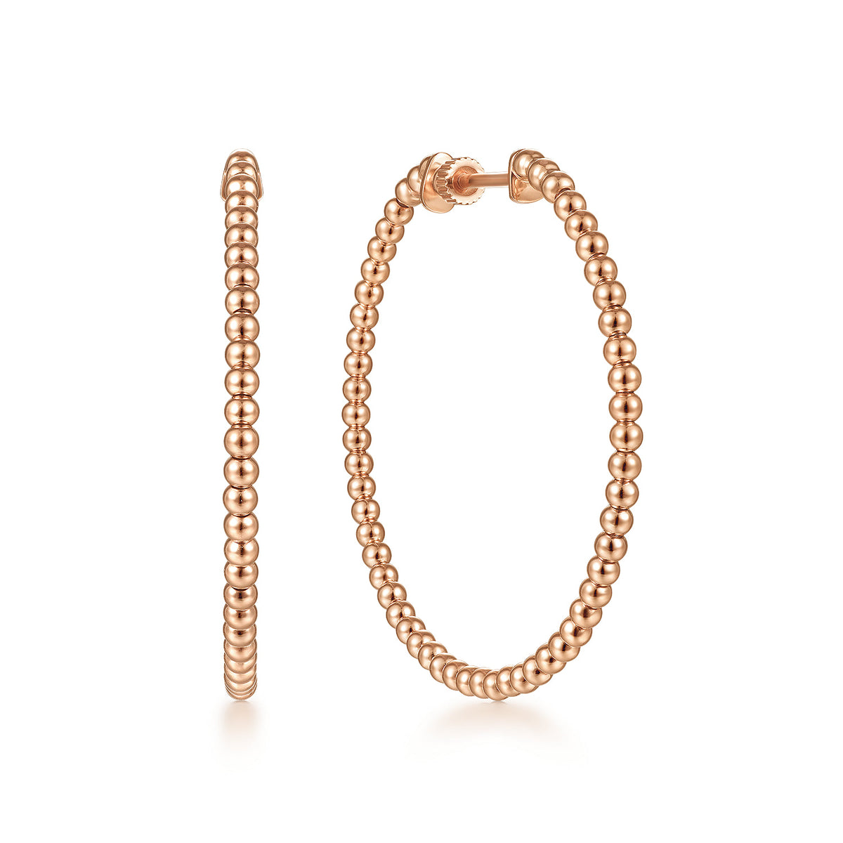 14K Rose Gold Beaded 40mm Round Classic Hoop Earrings — Gabriel & Co. EG13930K4JJJ