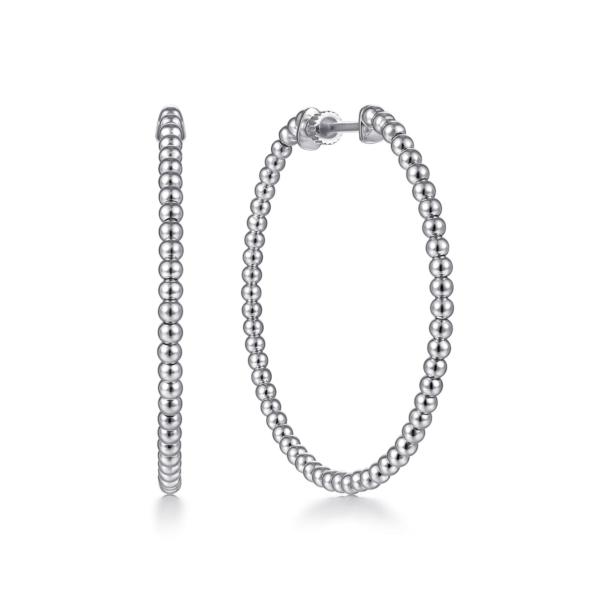 14K White Gold Beaded 40mm Round Classic Hoop Earrings — Gabriel & Co. EG13930W4JJJ