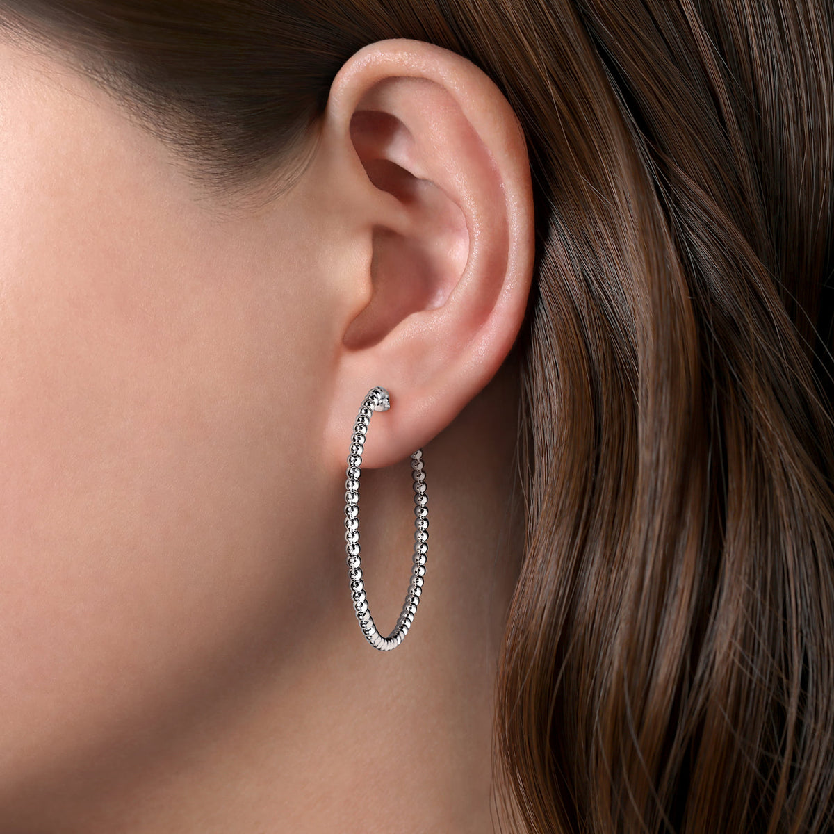 14K White Gold Beaded 40mm Round Classic Hoop Earrings — Gabriel & Co. EG13930W4JJJ