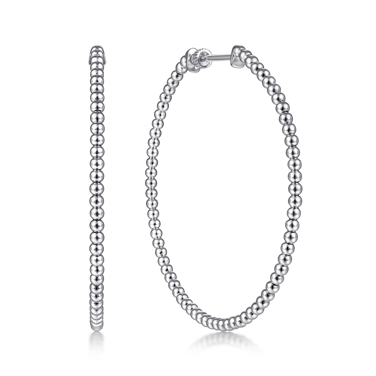 14K White Gold Beaded 50mm Round Classic Hoop Earrings — Gabriel & Co. EG13931W4JJJ
