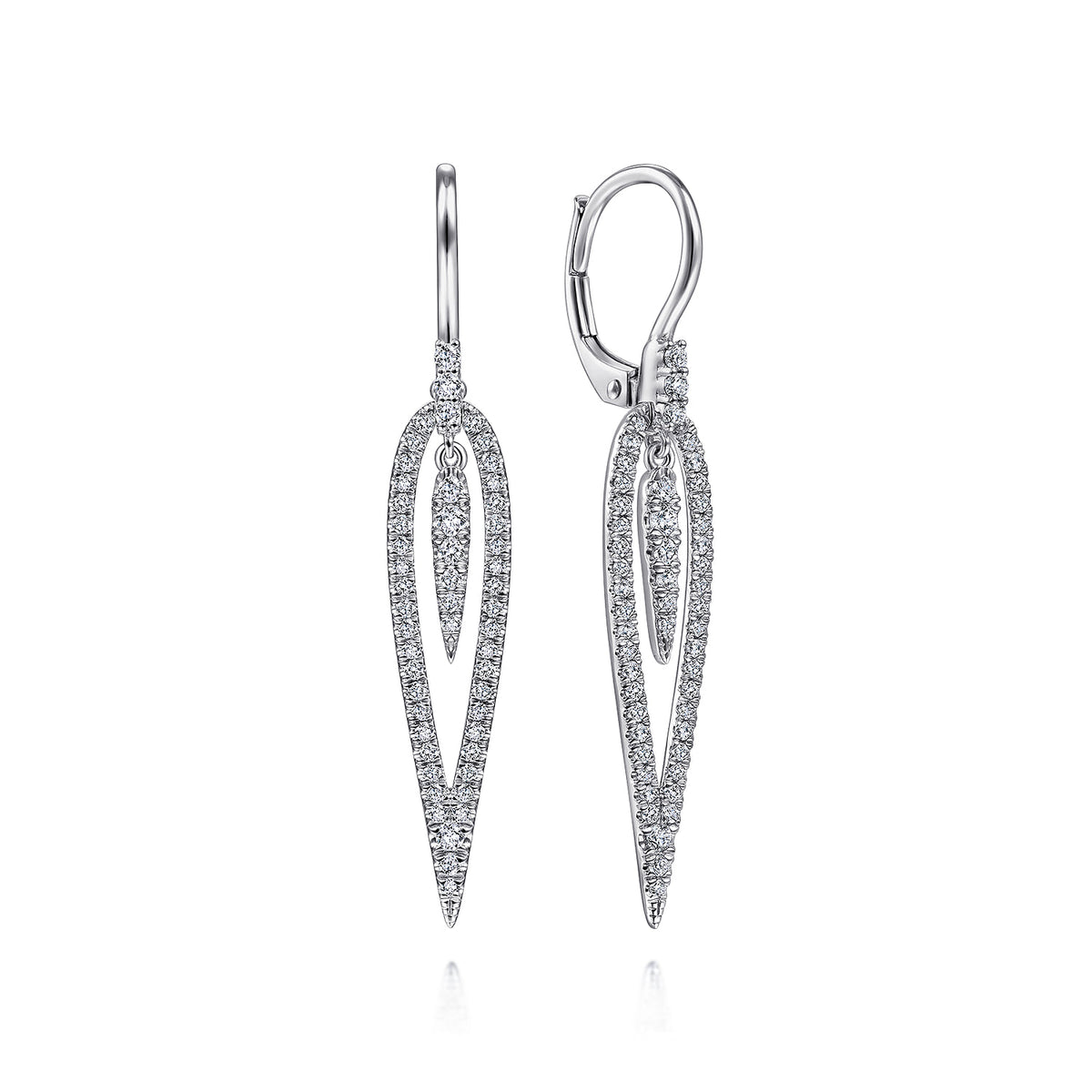14K White Gold Diamond Teardrop Earrings with Center Drops — Gabriel & Co. EG13943W45JJ