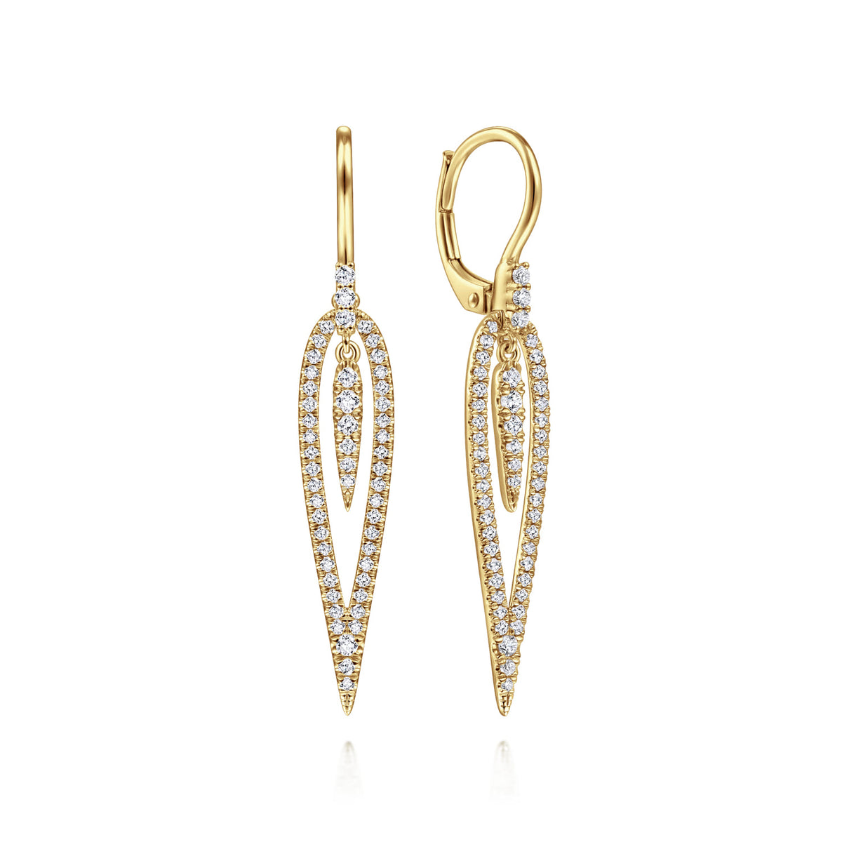 14K Yellow Gold Diamond Teardrop Earrings with Center Drops — Gabriel & Co. EG13943Y45JJ